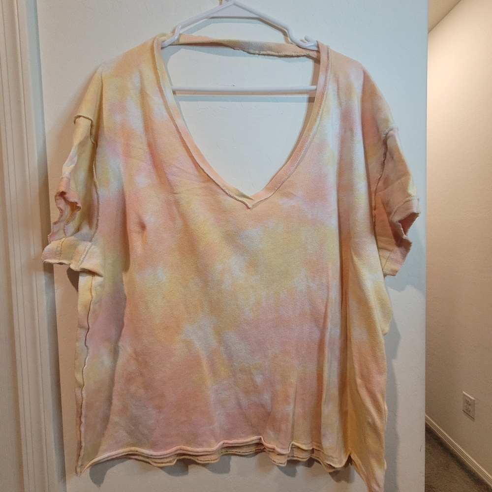 We The Free Pink and Cream Oversized Short Sleeve Tee